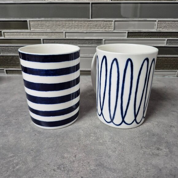 Kate Spade x Lenox Charlotte Street Navy and White Coffee Tea Mug Cups Set of 2 - Picture 4 of 8